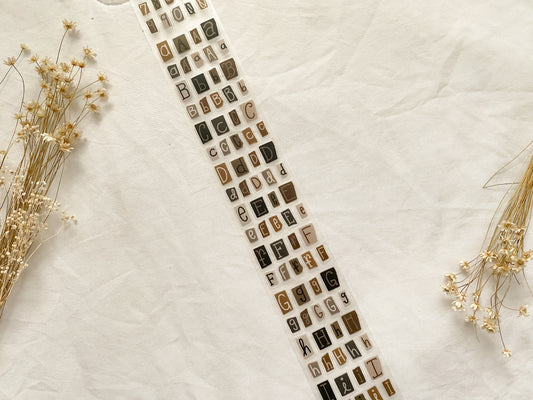 Neutral Letters & Numbers PET Tape (PRE-CUT)