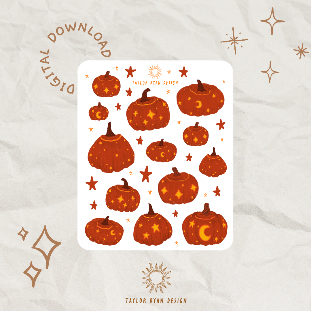 *PRINTABLE* Light Glowy Pumpkins Sticker Sheet