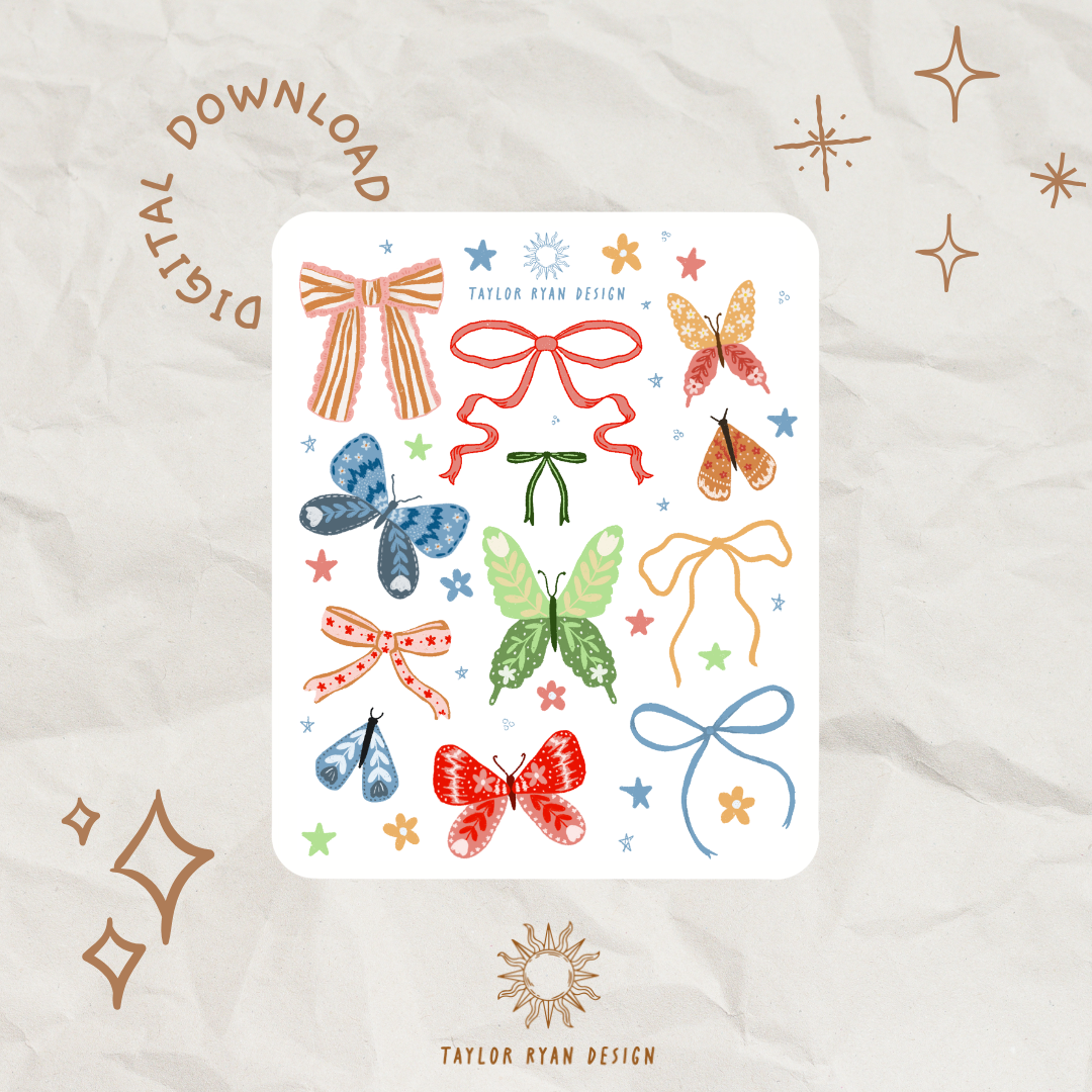*PRINTABLE* Summer Bows & Butterflies Sticker Sheet