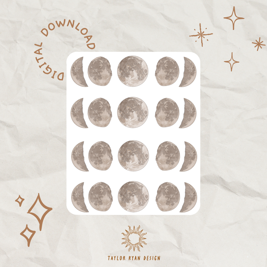 PRINTABLE Light Moon Phases Sticker Sheet Taylor Ryan Design