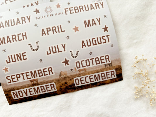 Western Months Sticker Sheet (October spelled wrong)