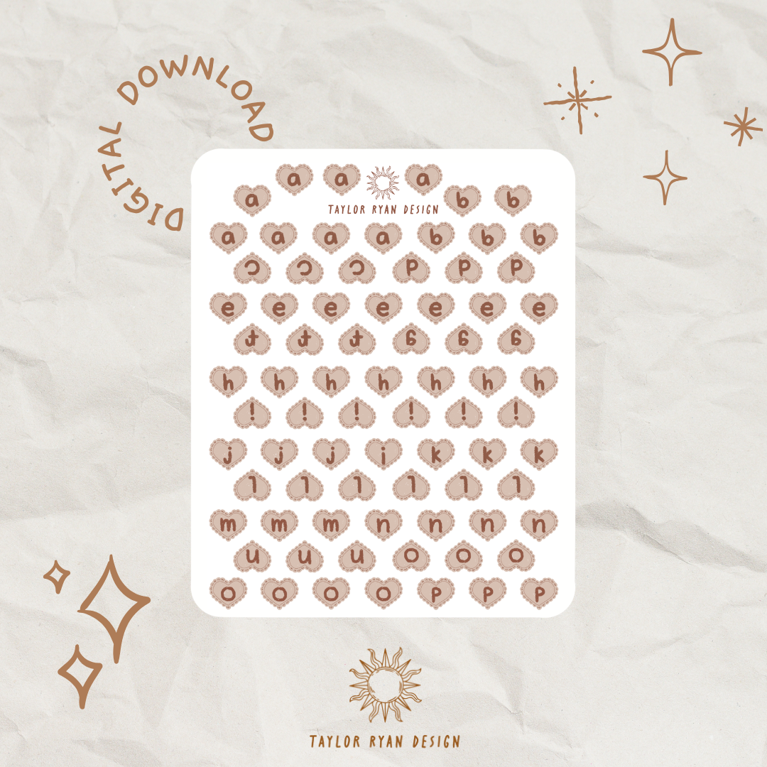 *PRINTABLE* Heart Letters Sticker Sheet (NO CRICUT FILE)