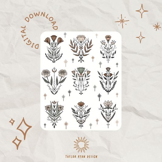 *PRINTABLE* Symmetrical Florals Sticker Sheet