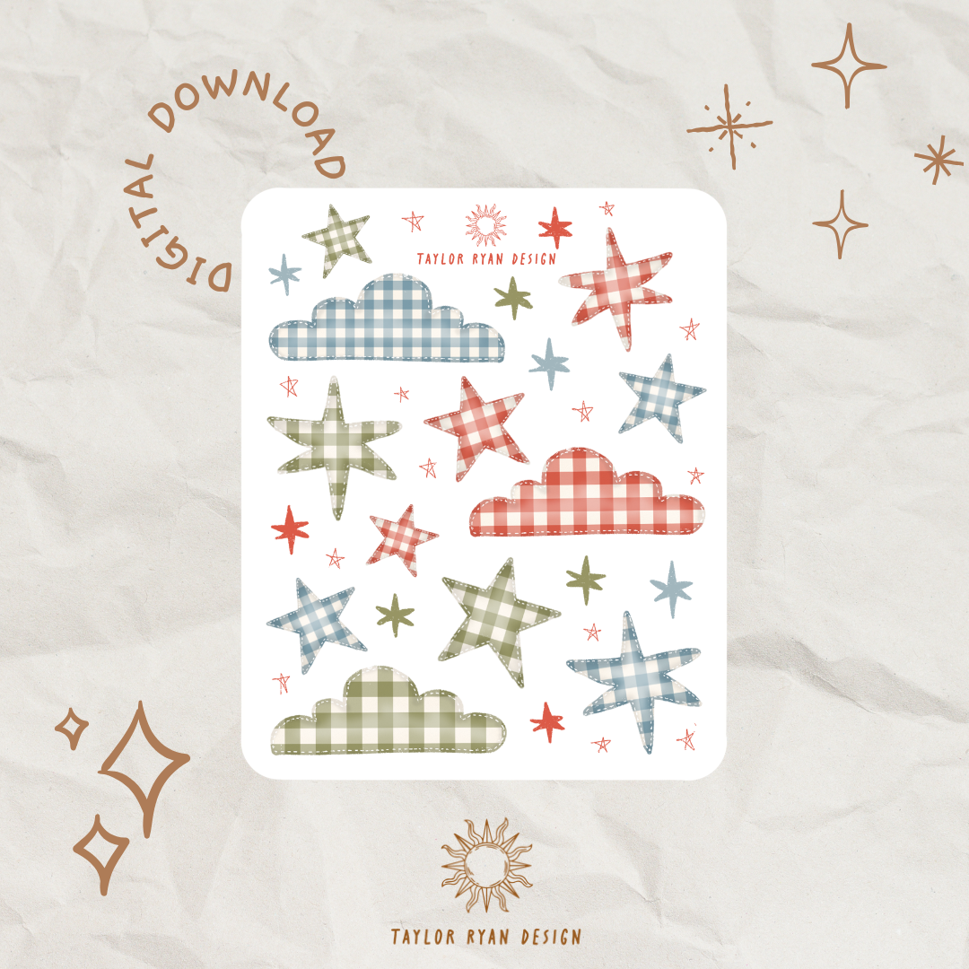 *PRINTABLE* Gingham Clouds Sticker Sheet