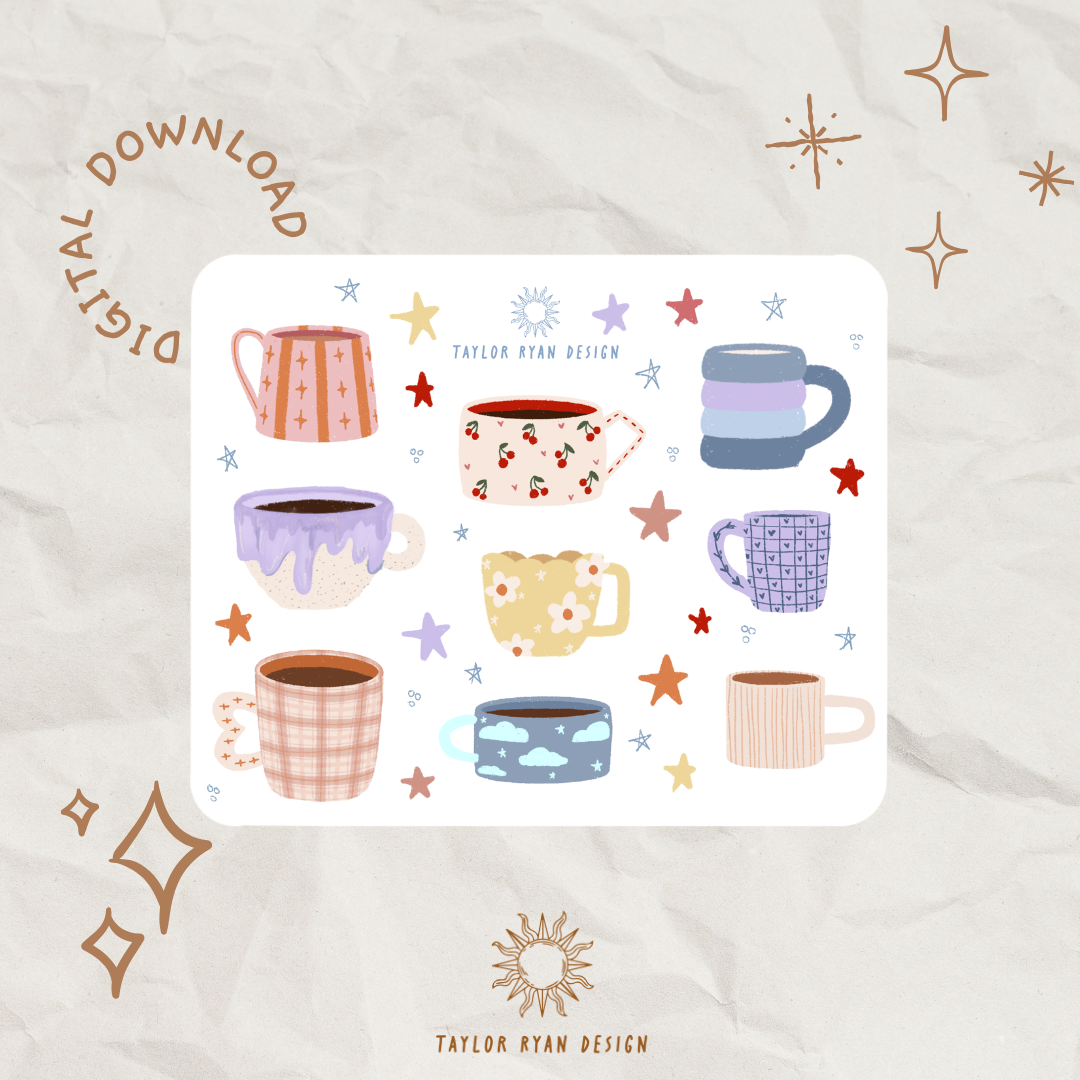 *PRINTABLE* Colorful Mugs Sticker Sheet