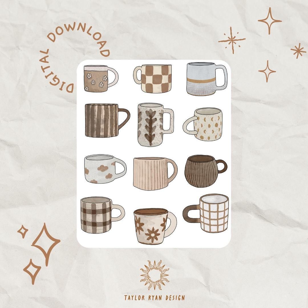 Mug Box Label Sticker *PRINTABLE* Mug Collection Sticker Sheet – Taylor Ryan Design