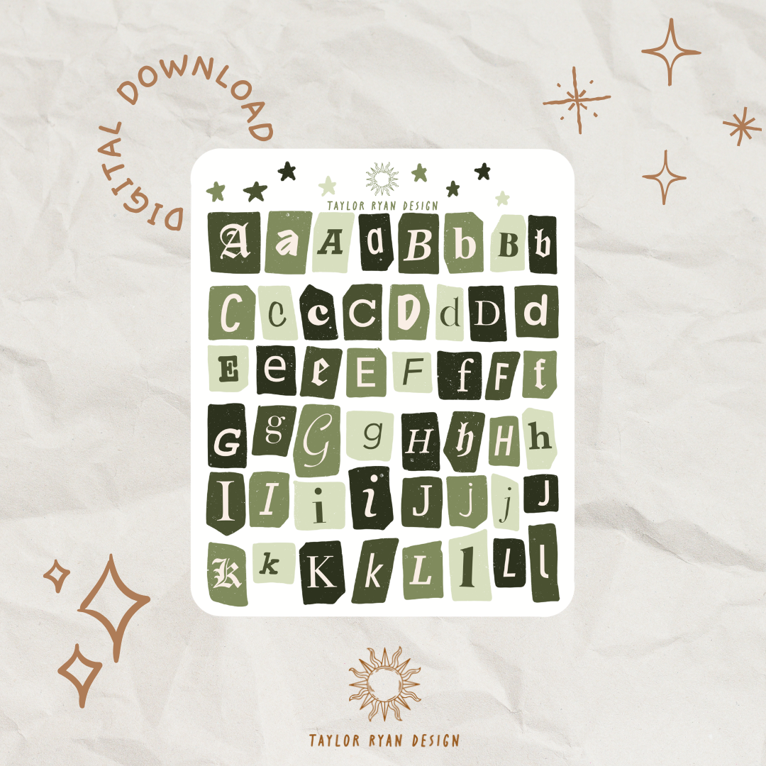 *PRINTABLE* Cottagecore Letters Sticker Sheet (NO CRICUT FILE)