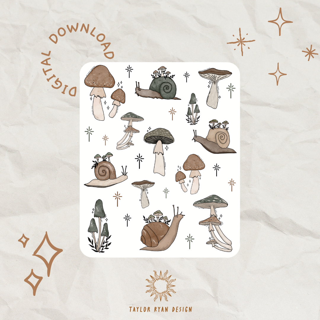 *PRINTABLE* Mushrooms & Snails Sticker Sheet