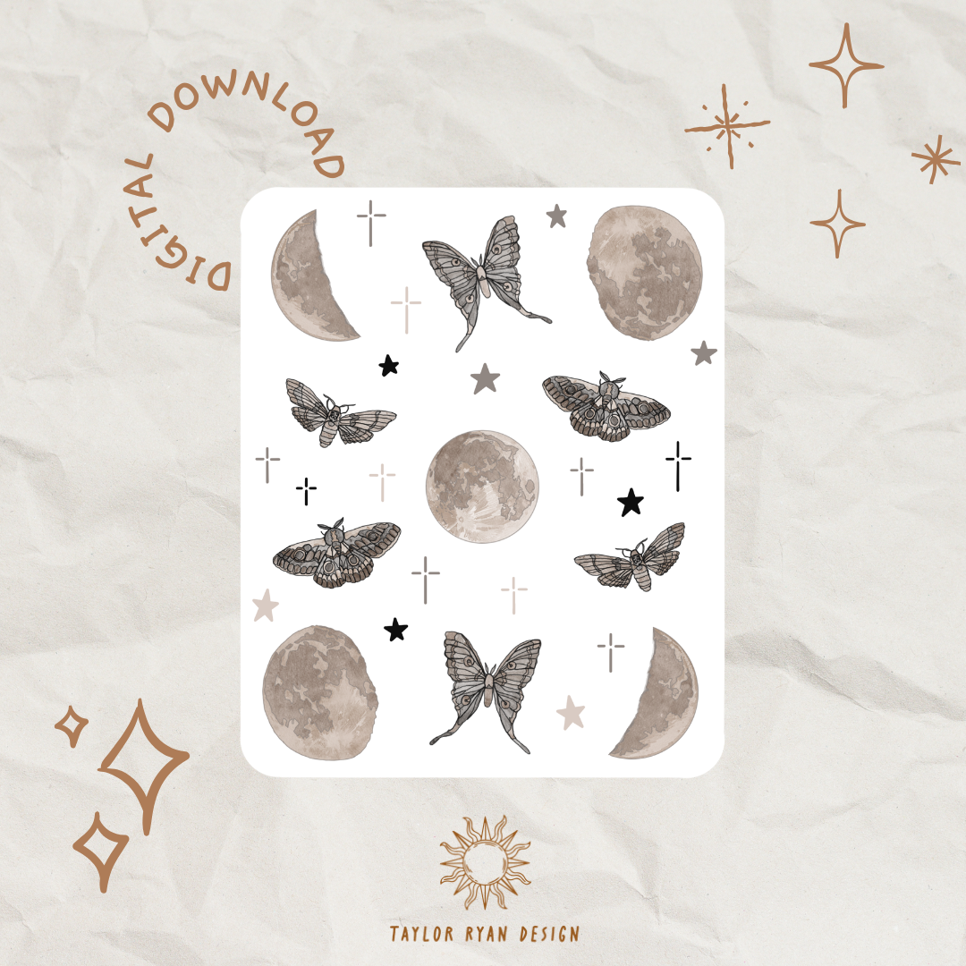 *PRINTABLE* Light Moons & Moths Sticker Sheet