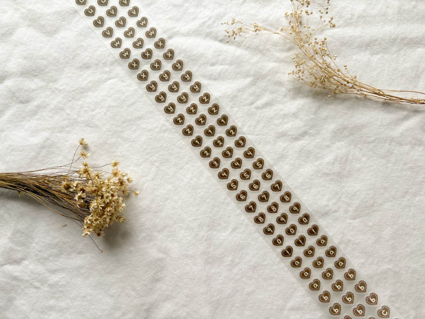 Brown Heart Letters & Numbers PET Tape (PRE-CUT)