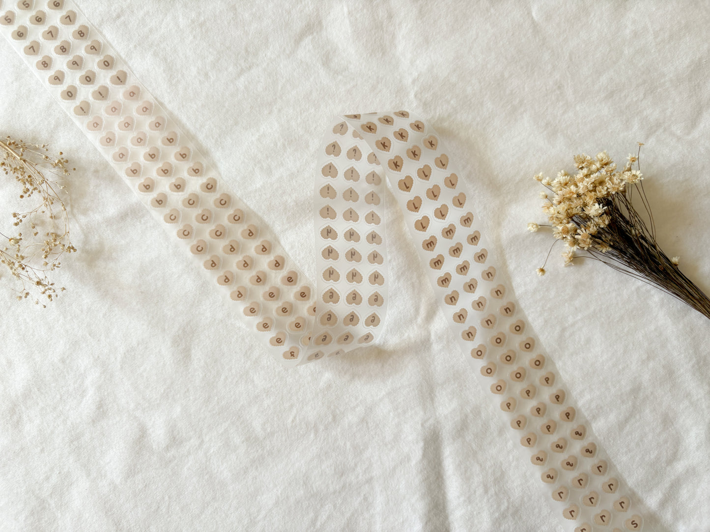Cream Heart Letters & Numbers PET Tape (PRE-CUT)