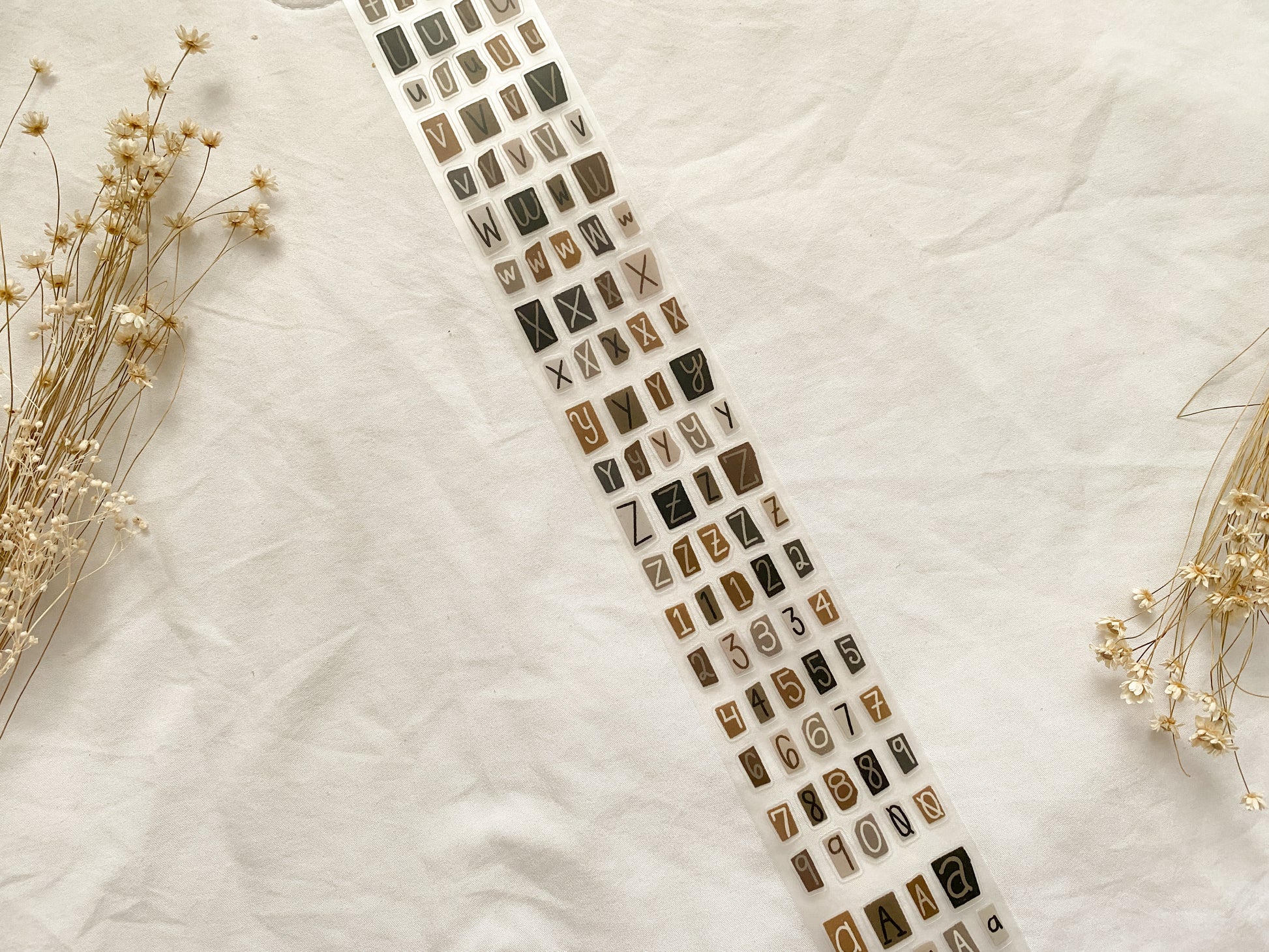 Neutral Letters & Numbers PET Tape (PRE-CUT)