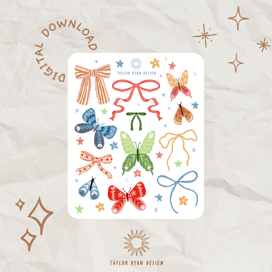 *PRINTABLE* Summer Bows & Butterflies Sticker Sheet