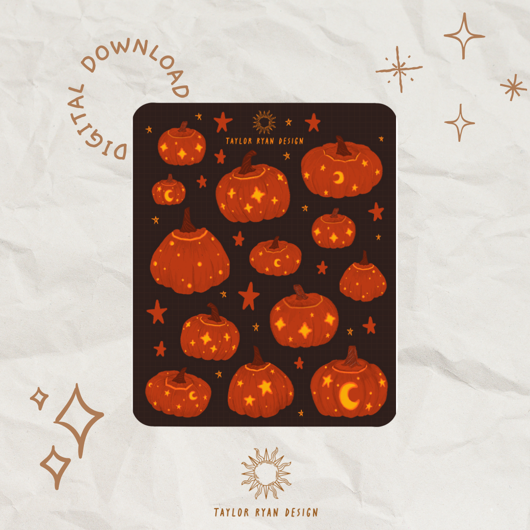 *PRINTABLE* Dark Glowy Pumpkins Sticker Sheet