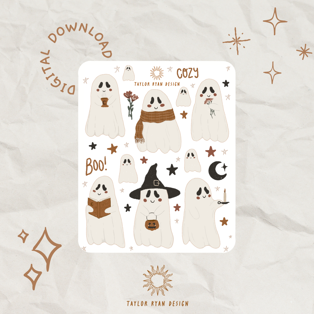 Off Ghost Sticker *PRINTABLE* Cozy Ghost Sticker Sheet – Taylor Ryan Design