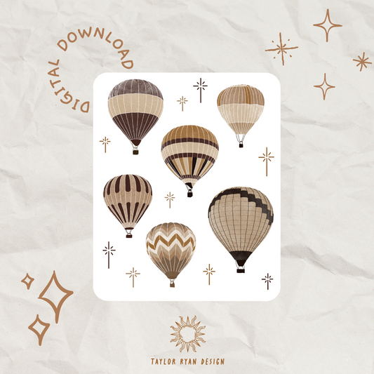 *PRINTABLE* Neutral Hot Air Balloons Sticker Sheet