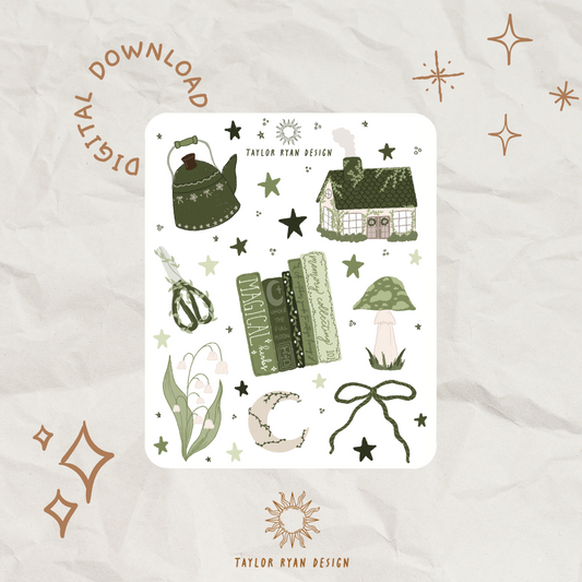 *PRINTABLE* Witchy Cottagecore Sticker Sheet