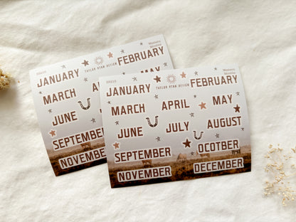 Western Months Sticker Sheet (October spelled wrong)