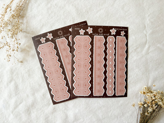 Pink Lace Strips Sticker Sheet