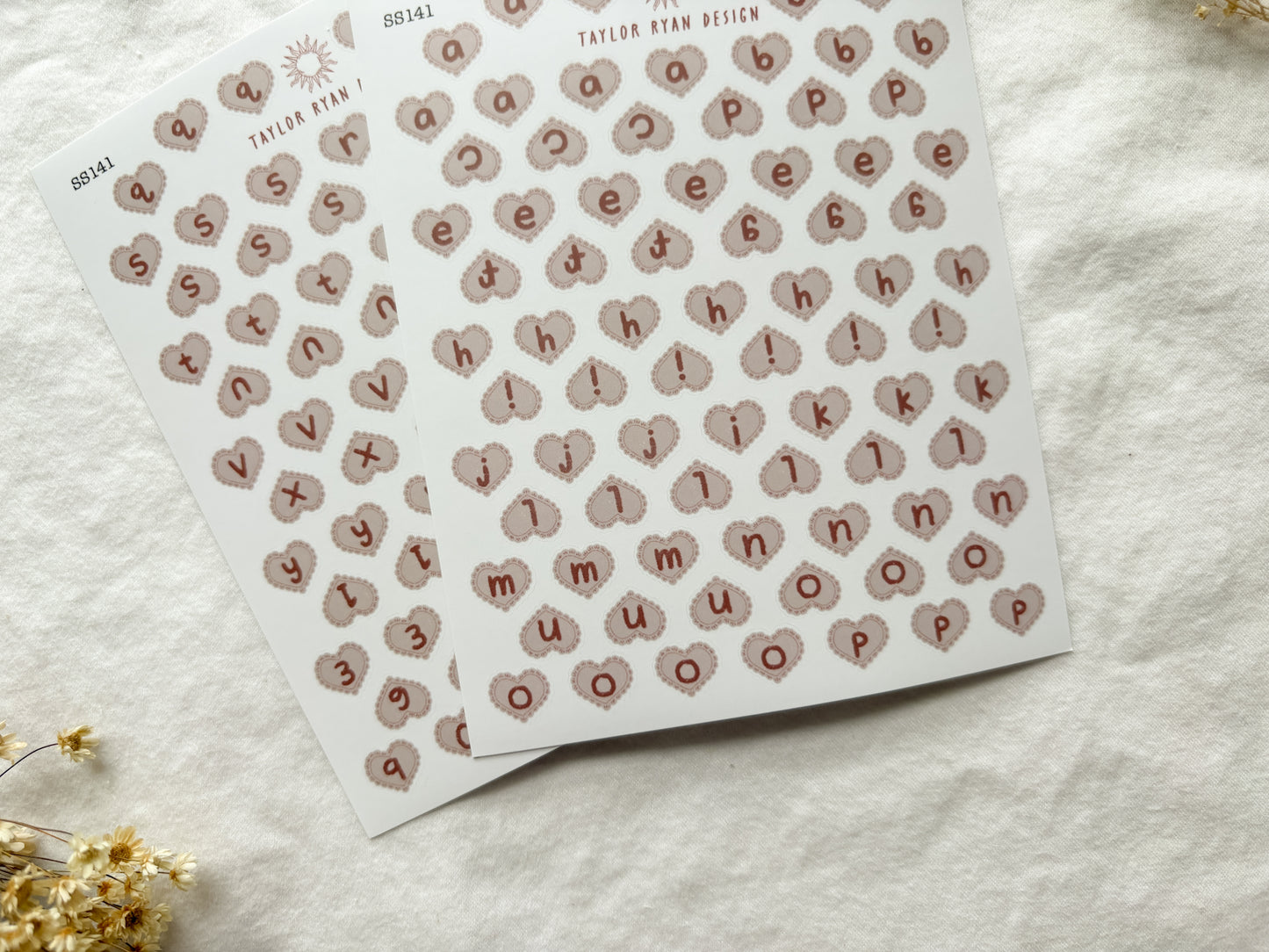 Heart Letters Sticker Sheets (slightly different colors from previous version)