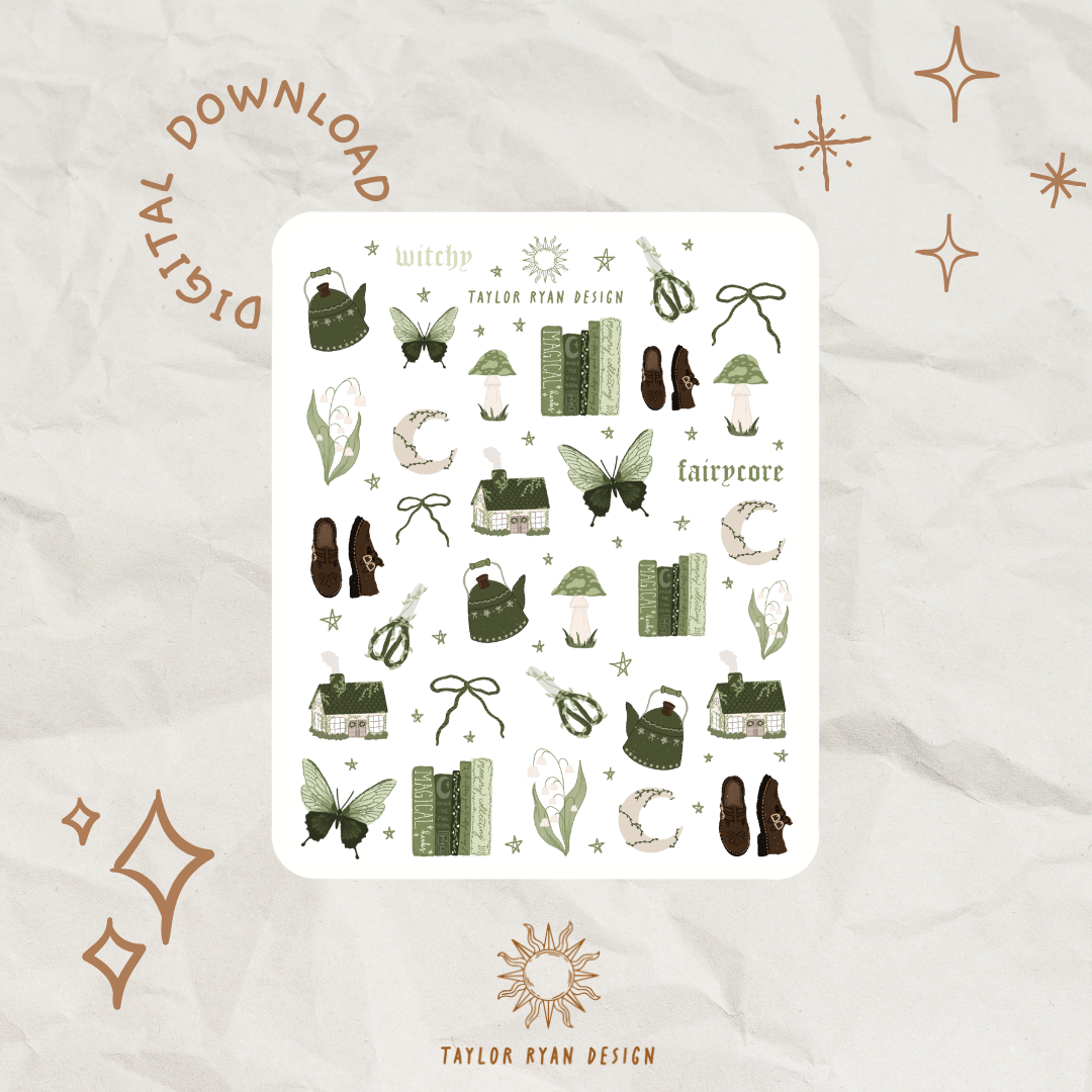*PRINTABLE* Mini Witchy Cottagecore Sticker Sheet