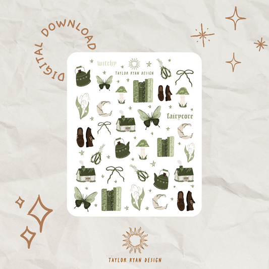 *PRINTABLE* Mini Witchy Cottagecore Sticker Sheet