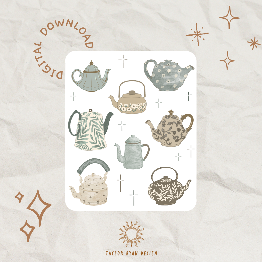 Teapot Sticker *PRINTABLE* Teapots Sticker Sheet – Taylor Ryan Design
