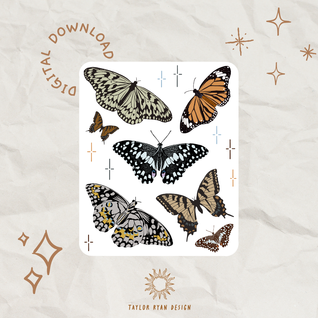 Butterfly Printable Sticker Design *PRINTABLE* Boho Butterflies Sticker Sheet – Taylor Ryan Design