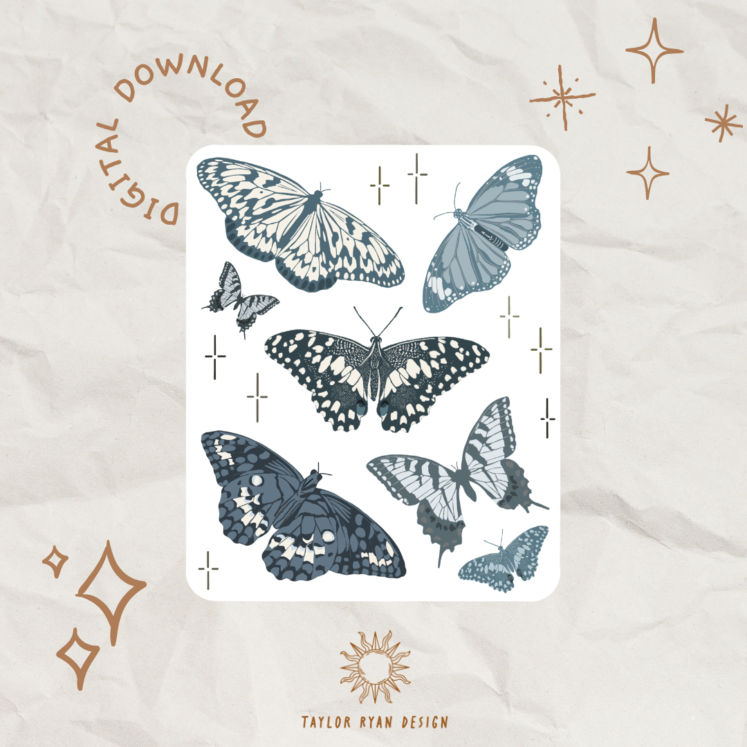 *PRINTABLE* Blue Boho Butterflies Sticker Sheet