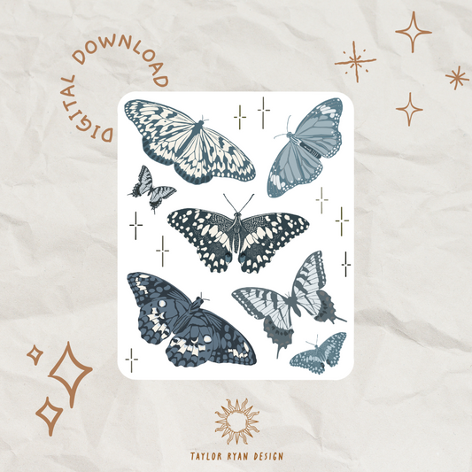 *PRINTABLE* Blue Boho Butterflies Sticker Sheet