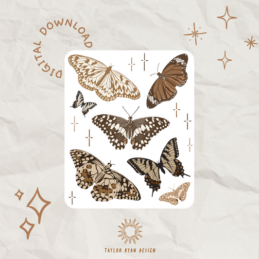 *PRINTABLE* Neutral Boho Butterflies Sticker Sheet