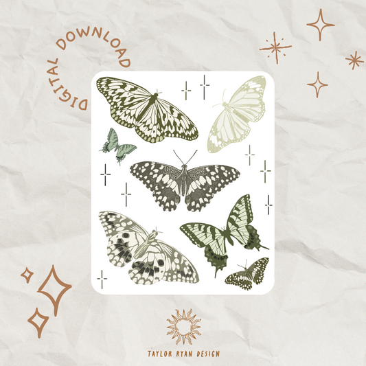 *PRINTABLE* Green Boho Butterflies Sticker Sheet