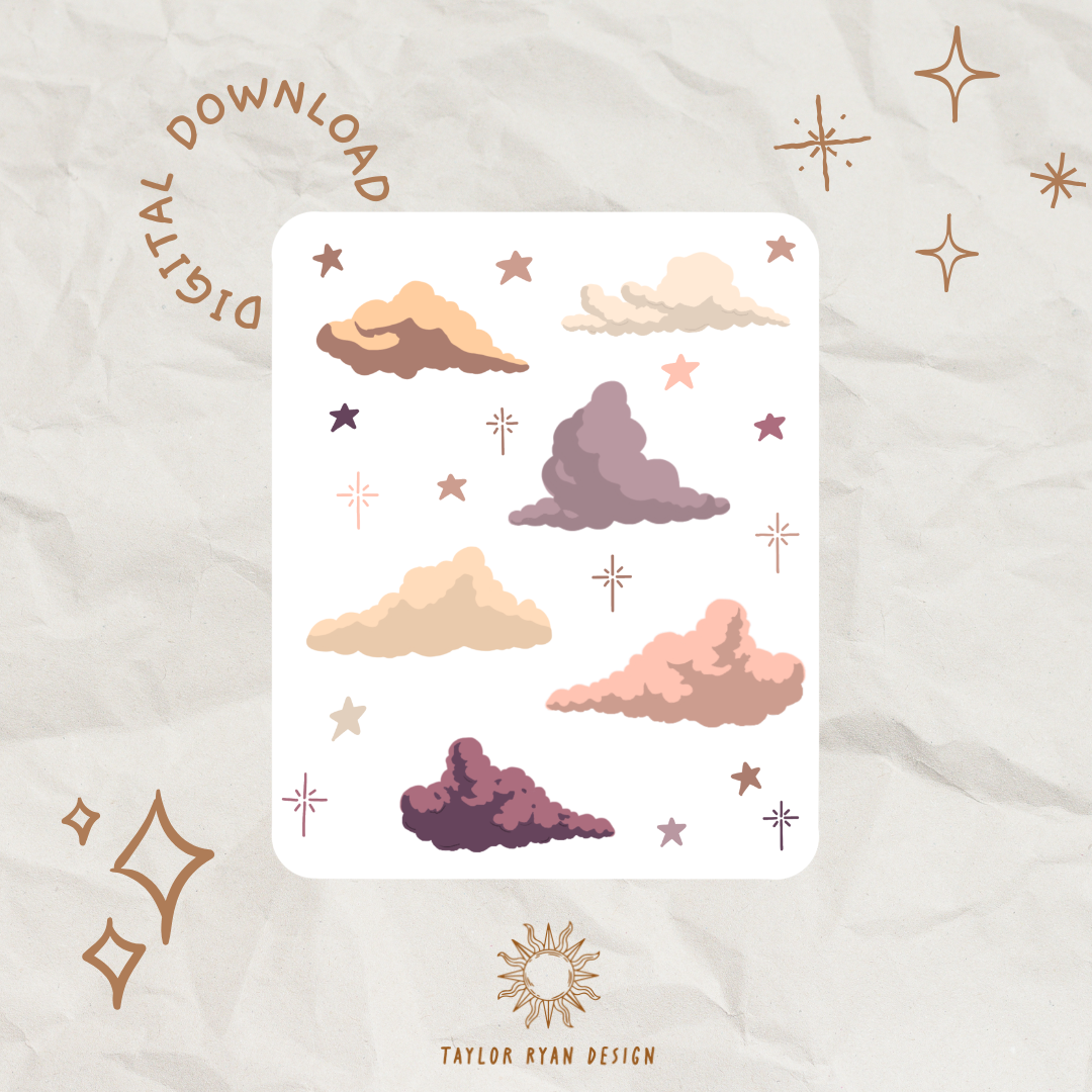 Cloud Pattern Sticker *PRINTABLE* Pink Clouds Sticker Sheet – Taylor Ryan Design