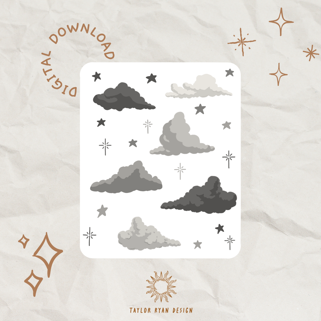 Cloud Pattern Sticker *PRINTABLE* Stormy Clouds Sticker Sheet – Taylor Ryan Design